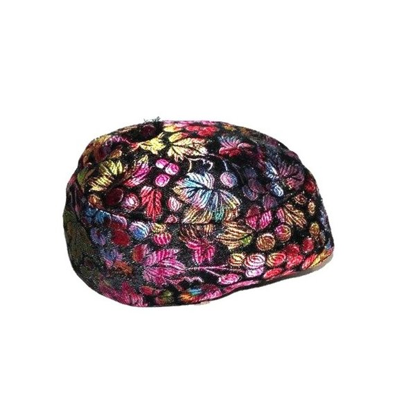 Vintage Floral Hat Women's Colorful Metallic Ombre Leaves Flowers Berries - Picture 4 of 10